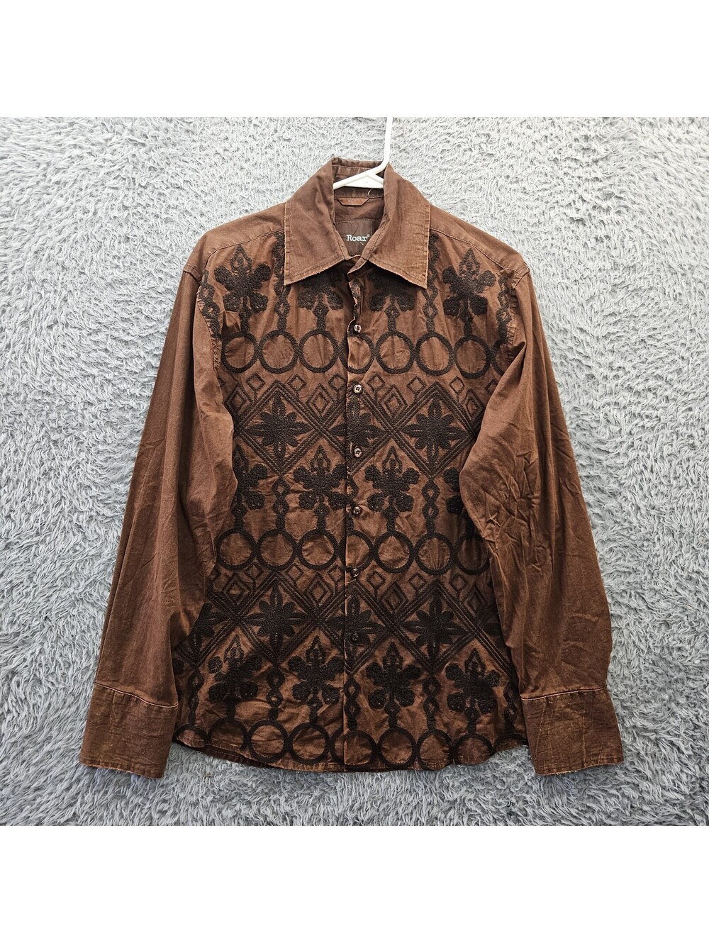 ROAR Button Up Shirt Embroidered Men Medium Brown